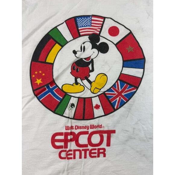 Disney Men's XL White EPCOT Center Tank Top Mickey Flags Graphic USA Made - Picture 3 of 9